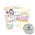 Product packaging with a unicorn character and 'Unicorn Friends' branding on a white background.